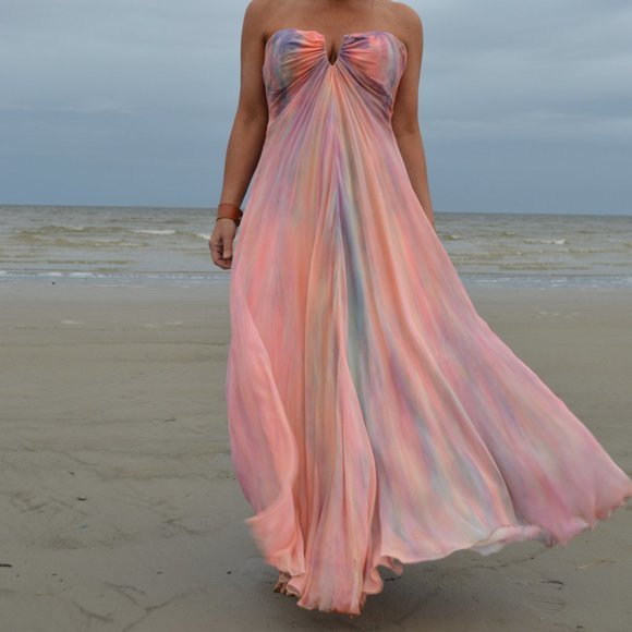 Nicole Miller Dresses & Skirts - Silk chiffon layered Dress bridesmaid prom peach pink purple blue 2 4 6 dyed